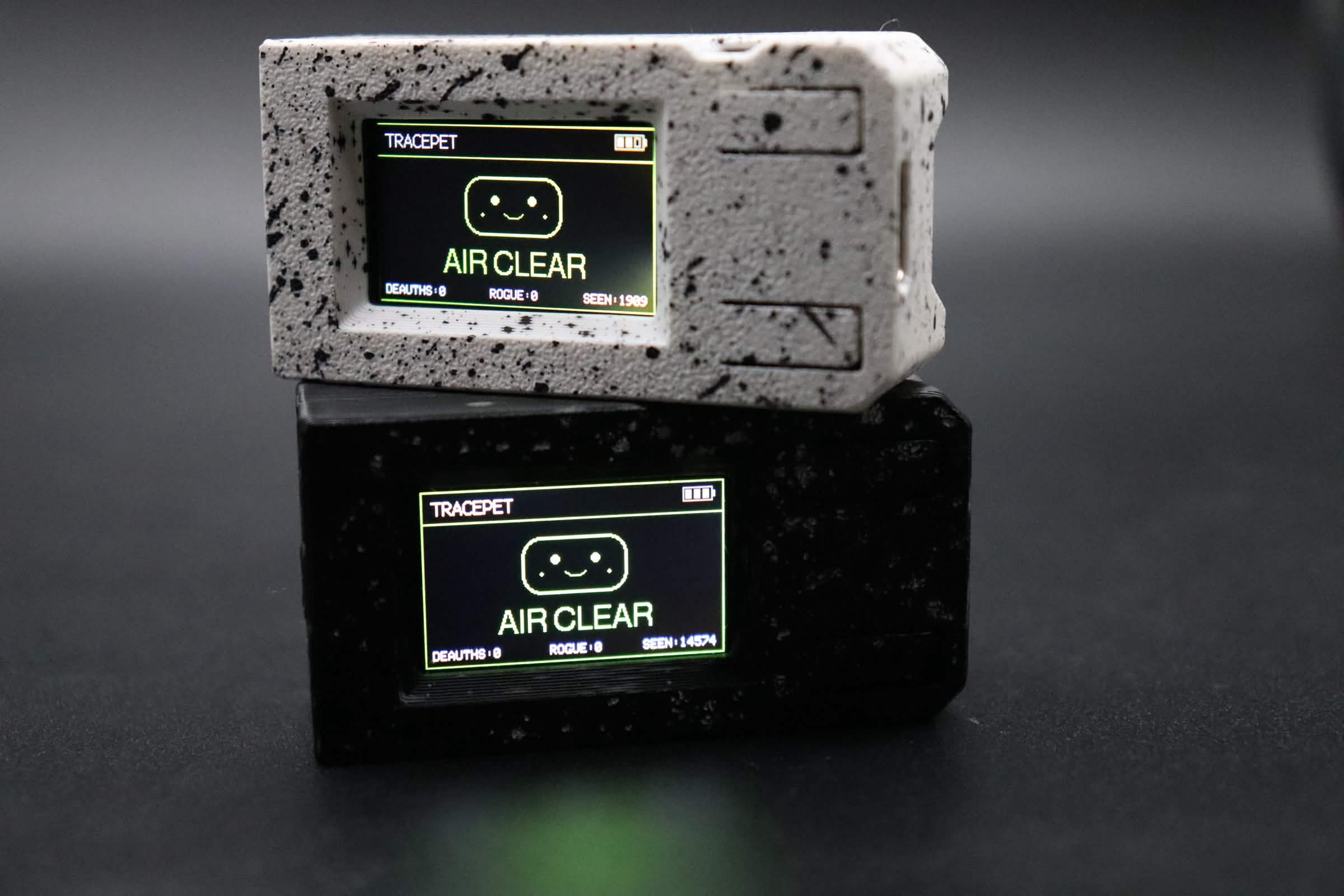 Black and white TracePet Wi-Fi signal pets showing Air Clear