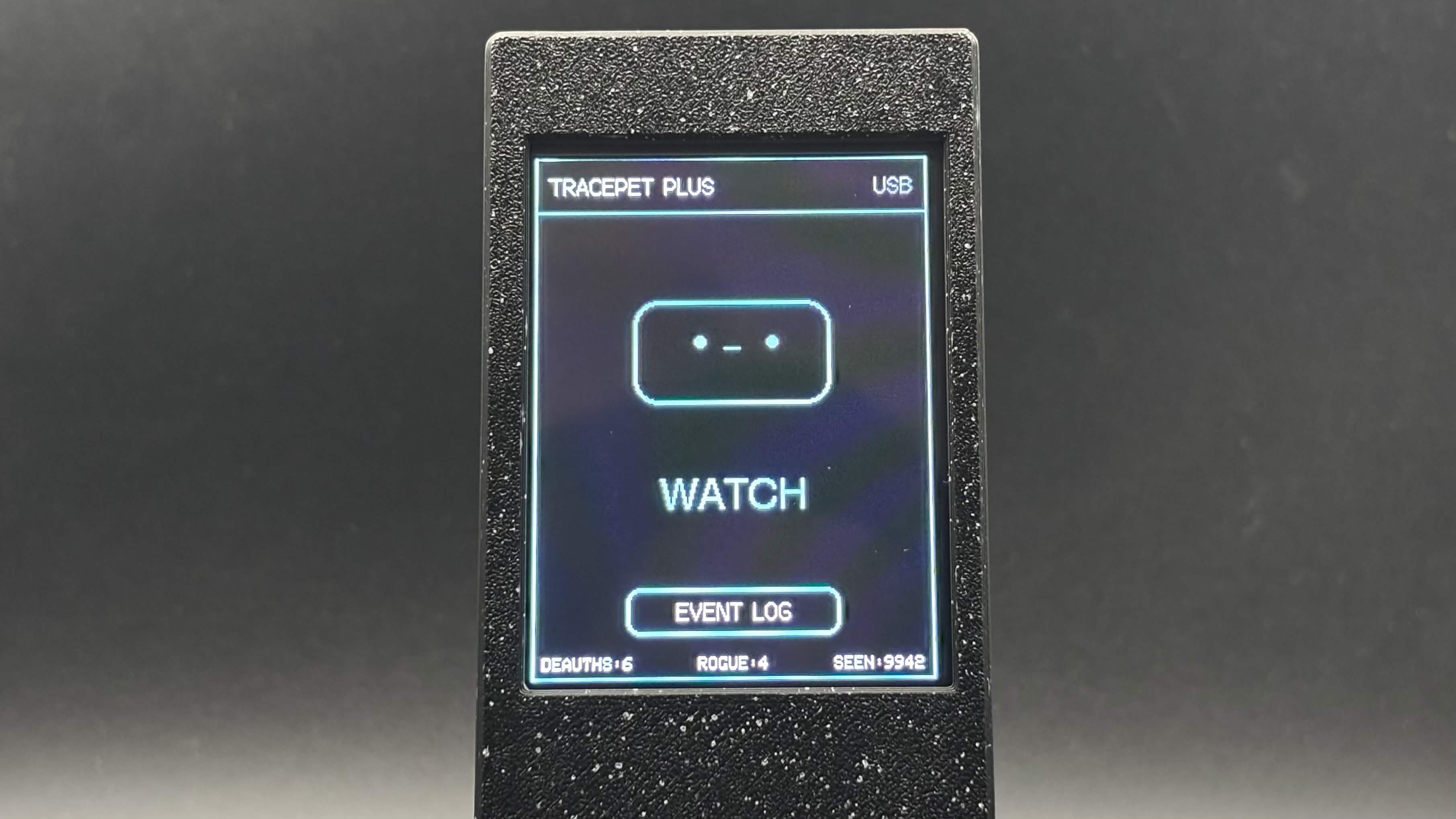 TracePet Plus displaying the cyan Watch state