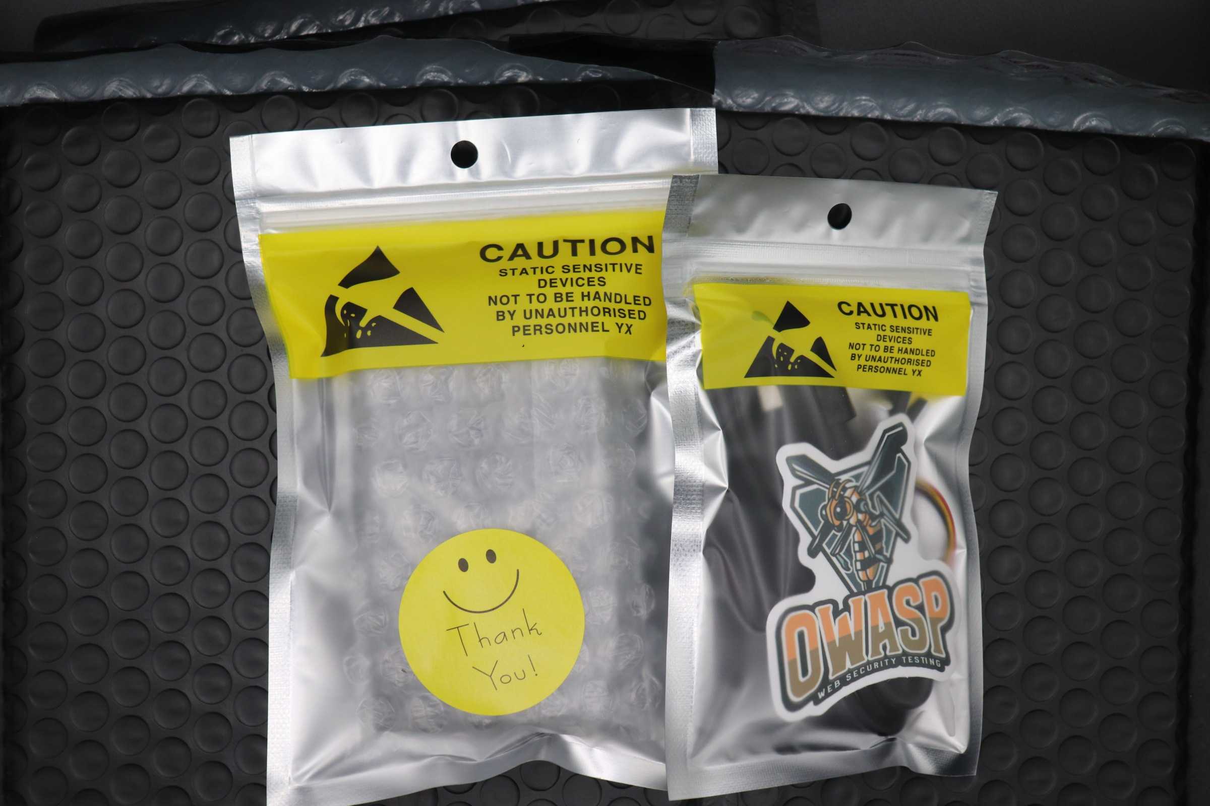 Example TraceFinish protective packaging and stickers